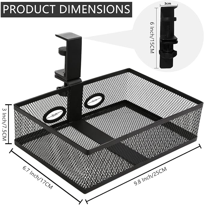 RHBLME Black Under Desk Drawer Storage - 360-Degree Rotating Desk Organizer Clamp-on Swivel Pencil Drawer Shelf for Office Tables