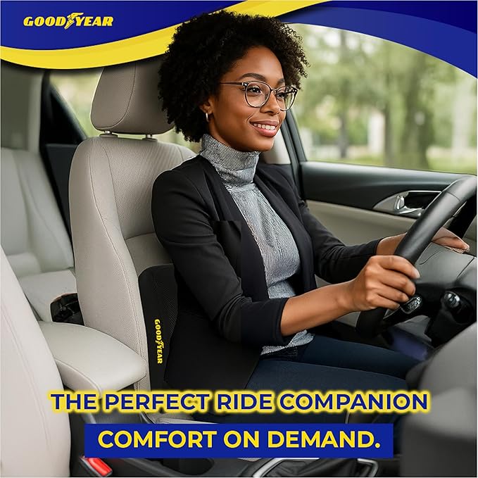 Goodyear Ergonomic Lumbar Support Pillow – Gel-Infused Cushion for Office Chairs and Car Seats, Premium Lower Back Support for Pain Relief and All-Day Comfort - Black