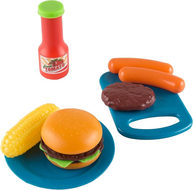 BBQ Grill Toy Set - Interactive Play Kitchen Set with Lights and Sounds, Wheels, Toy Food, and Cooking Accessories by Hey! Play!