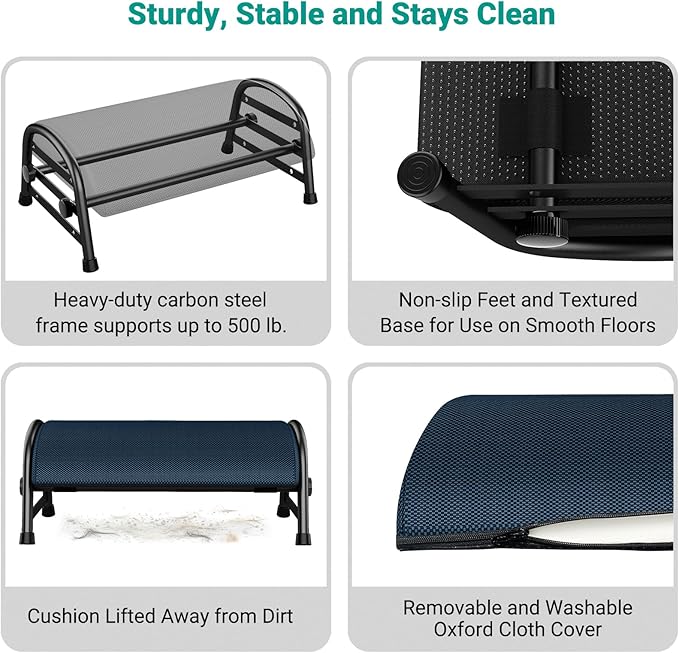 Adjustable Foot Rest for Under Desk at Work, Ergonomic Under Desk Footrest with 6 Positions, Foot Stools for Under Office Desk Chair, Leg Rest for Home, Car, Computer, Gaming Accessories