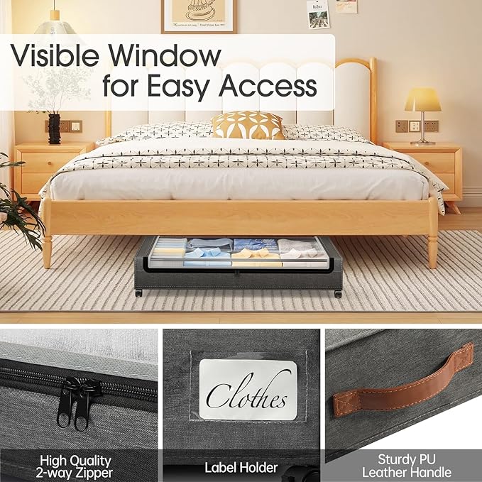 Yecaye 70L Under Bed Storage with Wheels, 2Pack Larger Capacity Under Bed Storage Containers, Underbed Shoe Storage Organizer, Rolling Under Bed Metal Drawers for Clothes, Blankets(35.5 x 17 x 6.7in)