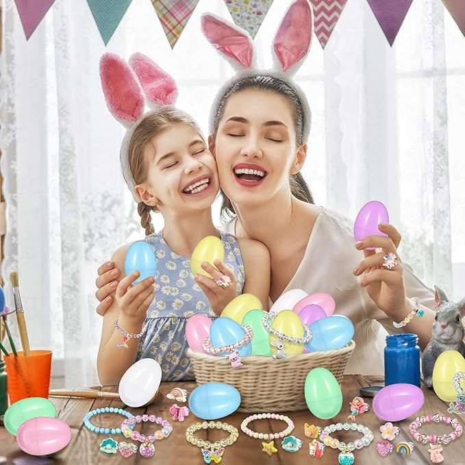 24 Set Easter Eggs Filled with Toys Jewelry, Plastic Easter Eggs Plastic Easter Eggs Filler Easter Gift Easter Basket Stuffers for Kids(Jewelry Style)