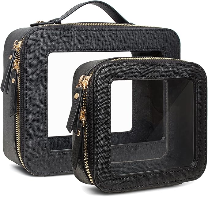 FFpaw Travel Clear Makeup Bag Set, TSA Approved Cosmetic Bag Case with Zipper Portable Makeup Pouch Toiletry Bag Women Traveling Cosmetic Organizer Storage Bag Car Organizer Car Essentials for Women