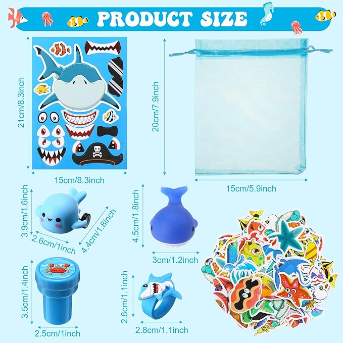 Capoda 156 Pcs Under the Sea Party Favors Ocean Themed Gifts Bulk Sea Animal Stickers Squeeze Slap Bracelet Stampers Piñata Stuffers for School Classroom Prizes Birthday Goodie Bag Fillers
