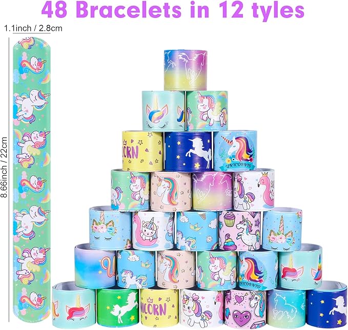 48pcs Slap Bracelets Kids Girls Snap Bracelet Bands for Rainbow Wristbands Bracelets Party Rainbow Party Fillers Decoration