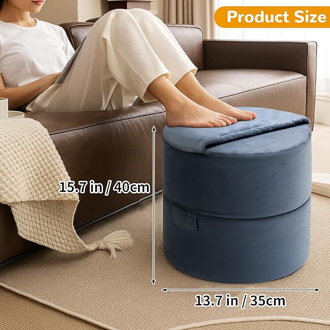 Eiury Foot Rest for Under Desk at Work – Extra Tall 2-Layer Adjustable Leg Support with Cozy Foot Pocket, High-Density Foam & Washable Dutch Velvet Cover for Short People, Office, Home & Gaming