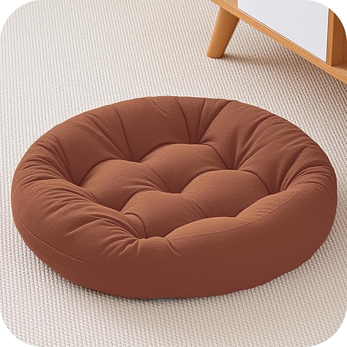 2Pcs Floor Pillows for Adults, 22x22 Inch Meditation Cushions, Large Round Sitting Cushion Living Room Memory Foam Pillow for Sitting (1, Brown, 22x22x4 Inch)