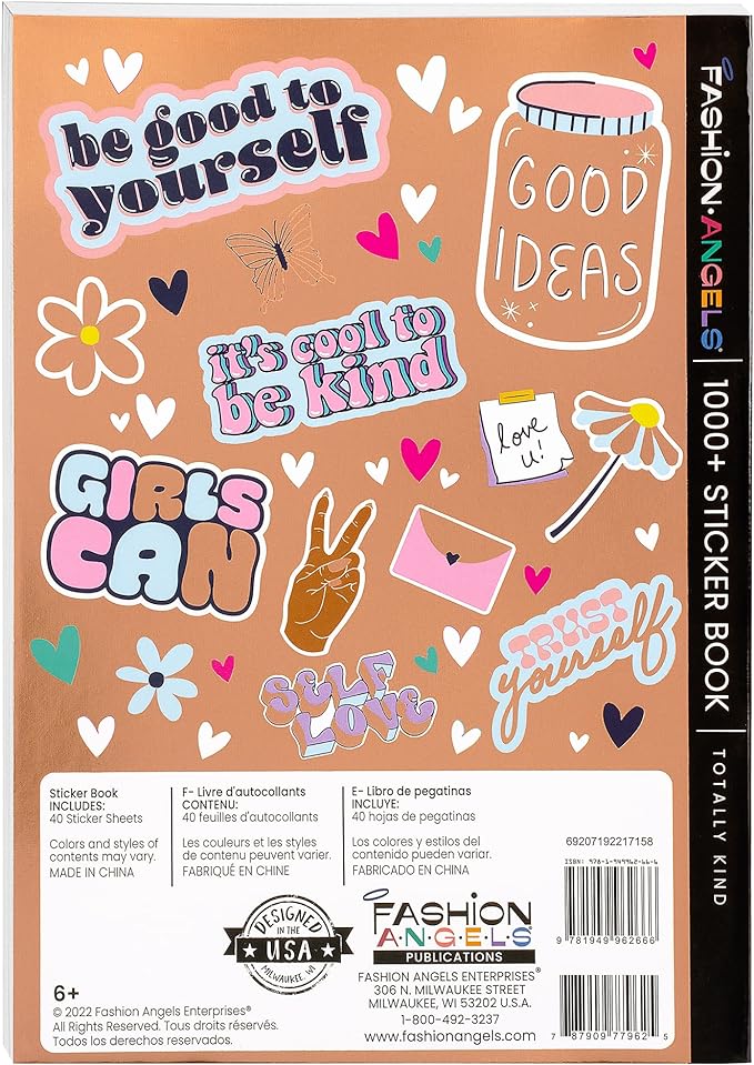 Fashion Angels 1000+ Kindness Stickers for Kids Positive Affirmation & Mental Health Stickers - 40-Page Sticker Book for Scrapbooks, Planners, Rewards, Ages 6+