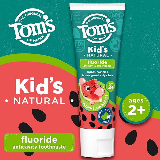 Tom's of Maine Kid's Natural Fluoride Toothpaste, Watermelon, 5.1 oz. 3-pack (Packaging May Vary)