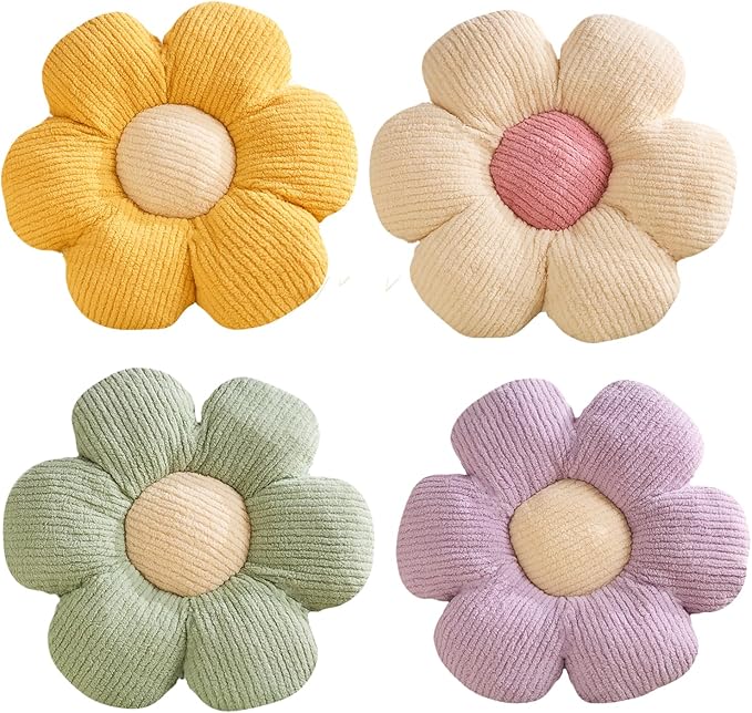 4 Pcs Flower Pillow Flowers Shaped Pillow Cushion Decorative Daisy Pillow for Bed Cute Throw Pillow Flower Floor Pillow Soft Seat Cushion 15.7"