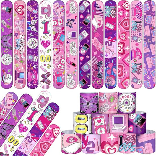 48PCS Y2k 2000s Pink Party Favors Slap Bracelets for Teen Girls, Y2k 2000s Wristbands Bracelets Goodie Bag Fillers Throwback Early 2000s Party Decor Y2k Retro Hip Hop Birthday Decorations Supplies