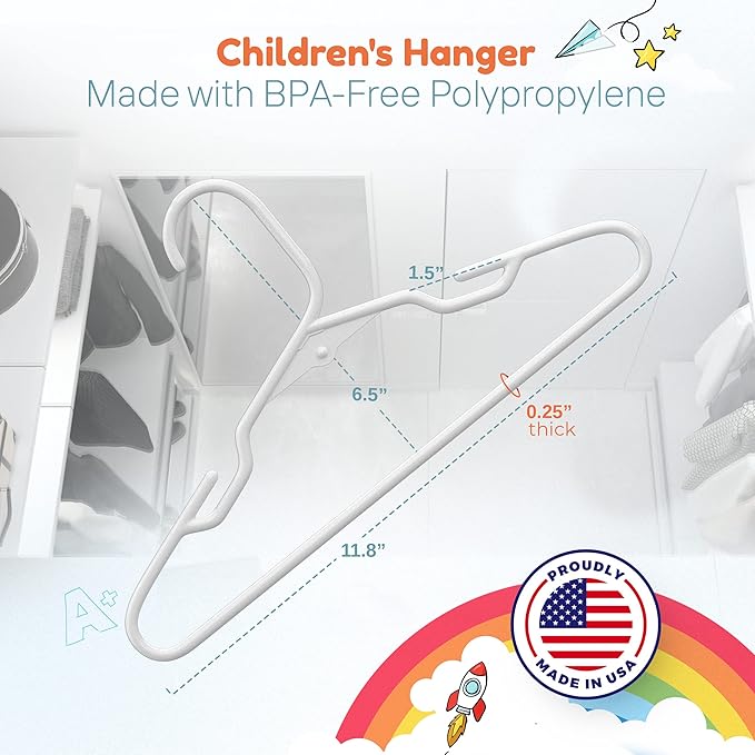 60pk Made in USA Baby Hangers | Kids Hangers for Children's Clothes, Toddler Outfits and Clothing | 20 50 100 Pack Available | Kid Plastic Hanger for Closet and Nursery | Child Kid Hangars (Mint)
