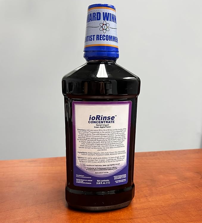 ioRinse Concentrated Irrigant with Active Molecular Iodine, Alcohol-Free Dental Irrigant, for use with Waterpik Water Flossers, and All Other Oral Irrigation Devices