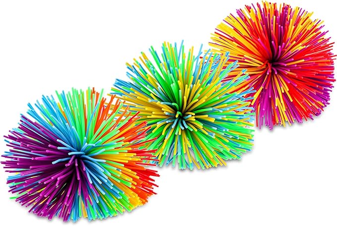 Leinuosen 12 Pieces Monkey Stringy Balls Sensory Stringy Ball Soft Rainbow Pom Bouncy Stress Balls Bags Stuffers Party Favors Birthday Gifts, Multicolor (2.75 Inch)