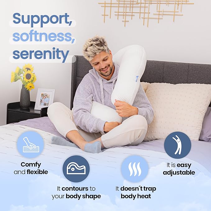 Contour Swan Original Body Pillow | Cozy, Huggable Pillow for Back, Hip, Knee, and Leg Relief | Total Comfort and Support for Side Sleepers | As Seen on TV