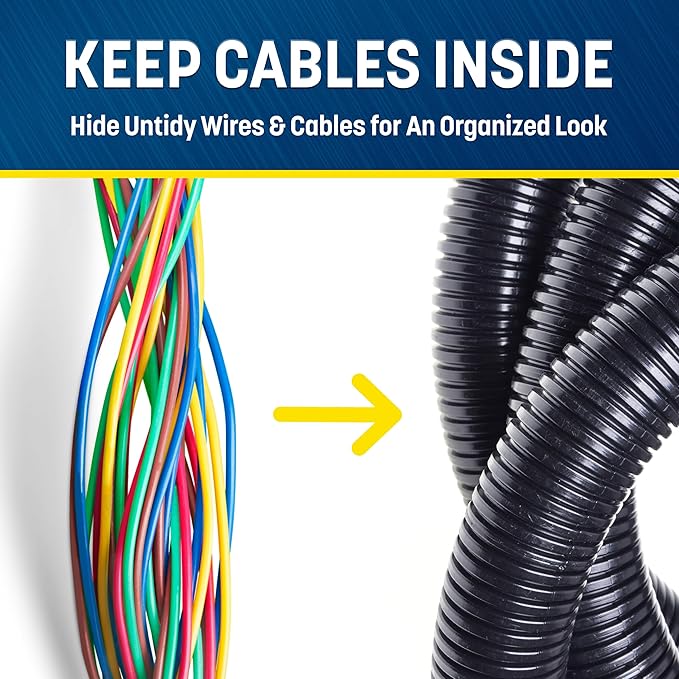 GS Power 3/8 Inch x 50 Ft Split Wire Loom Tubing, Split Cable Sleeve Cord Protector for Industrial Electrical Wires, Automotive Wire Cover Flexible, High Temperature Cable Conduit, Wrap