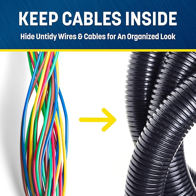 GS Power 1/4 Inch x 50ft Split Wire Loom Tubing, Split Cable Sleeve Cord Protector for Industrial Electrical Wires, Automotive Wire Cover Flexible, High Temperature Cable Conduit, Wrap