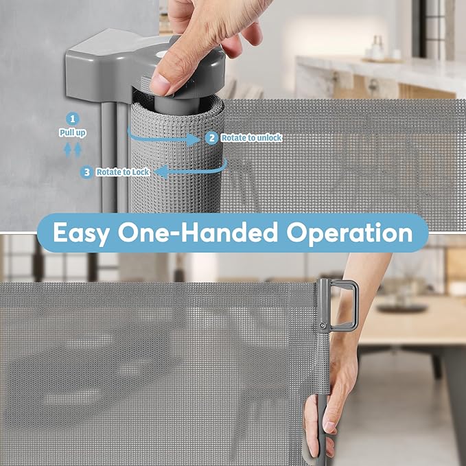 75 Inch Retractable Baby Gates for Wide Openings Retractable Dog Gate Indoor Extra Long Baby Gate Outdoor Extra Large Dog Gate Extra Wide Baby Gate for Stairs Dog Gates for Doorways, Porches, Gray