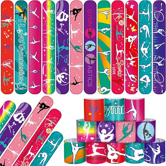 48PCS Gymnastics Slap Bracelets Party Favors, Gymnastics Wristbands Bracelets Goodie Bag Fillers for Gymnastics Birthday Decorations Supplies for Class School Prizes Gift for Kids Boys Girls Carnival