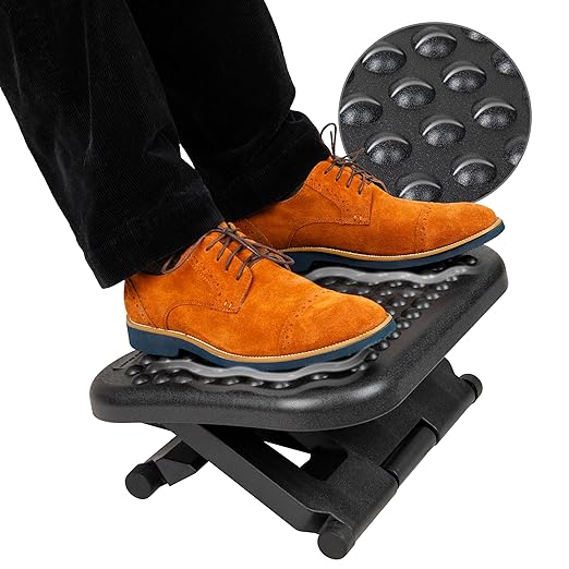 Mind Reader Foot Rest, Under Desk at Work, Ergonomic, Height Adjustable, Office, Plastic, 18" L x 13.5" W x 6.5" H, Black