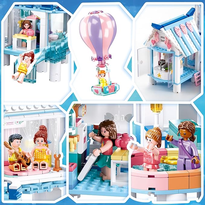 Friends Water Villa Building Set with 7 Minifigures, Summer Vacation Villa Friends Building Toys for Girls, Compatible with Lego Friends Girls, for Princess Girls, 938 PCS