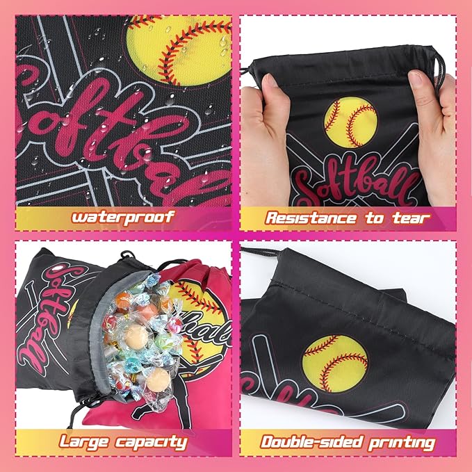 Jenaai 148 Pcs Softball Party Favors Include Softball Drawstring Bags Softball Charm Bracelets Softball Keychain Softball Hair Ties Softball Stickers, Softball Gifts for Women Birthday(Stylish)