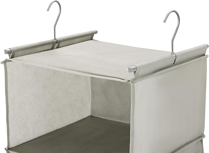 MAX Houser 6 Tier Shelf Hanging Closet Organizer, Closet Hanging Shelf with 2 Sturdy Hooks for Storage,2 Pack, Foldable (Light Grey)