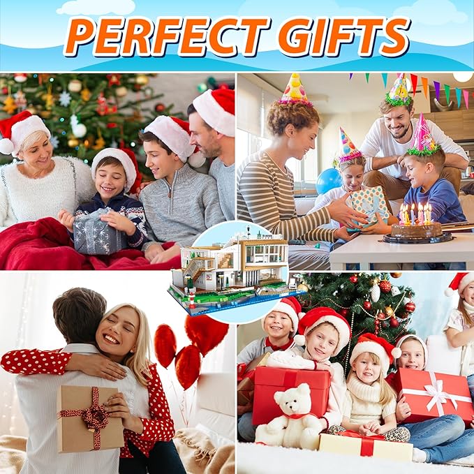 2228Pcs Seaside Villa Building Blocks Set for Kids Ages 8-12 - Street View House Collectible Model Kits - Building Toys with Lighted Glow for Creative Minds