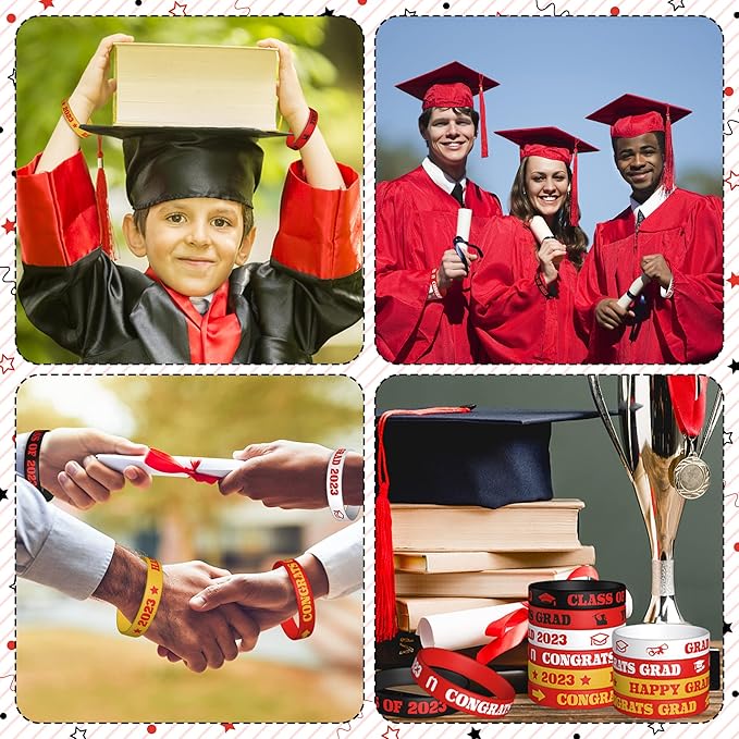 Haooryx 36PCS Class of 2023 Graduation Silicone Bracelets Colorful Congrats Grad Rubber Bracelet Graduating Celebrating Wristbands for Teens Students School College Graduation Party Supply(Red)