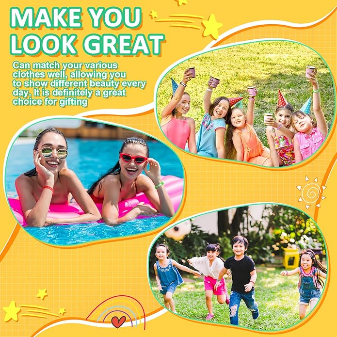 BBTO 100 Pcs 10 Colors Silicone Bracelets 8.3 Inch Adjustable Rubber Bracelets Bulk Cute Wristbands Bracelets with Holes for Shoe Party Birthday Gifts