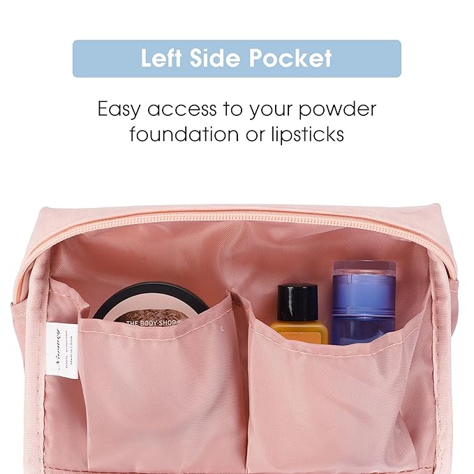 2 Pack Vegan Leather Makeup Bag Zipper Pouch Travel Cosmetic Organizer for Women (Large (Pack of 2), Orange Pink)