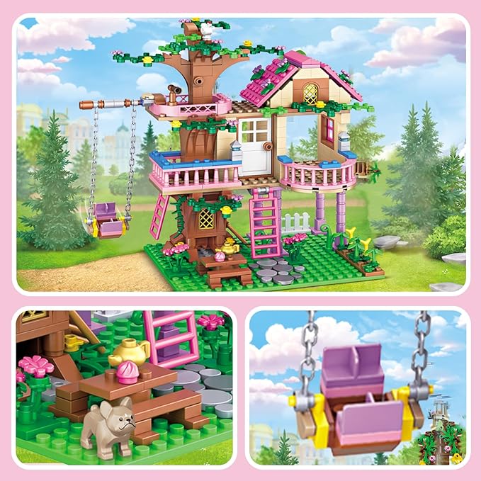Tree House Building Set Compatible with Lego Friends, 504 PCS Forest House Building Kit Birthday Gift for Kids Girls Boys Age 6-12 Years（7652）