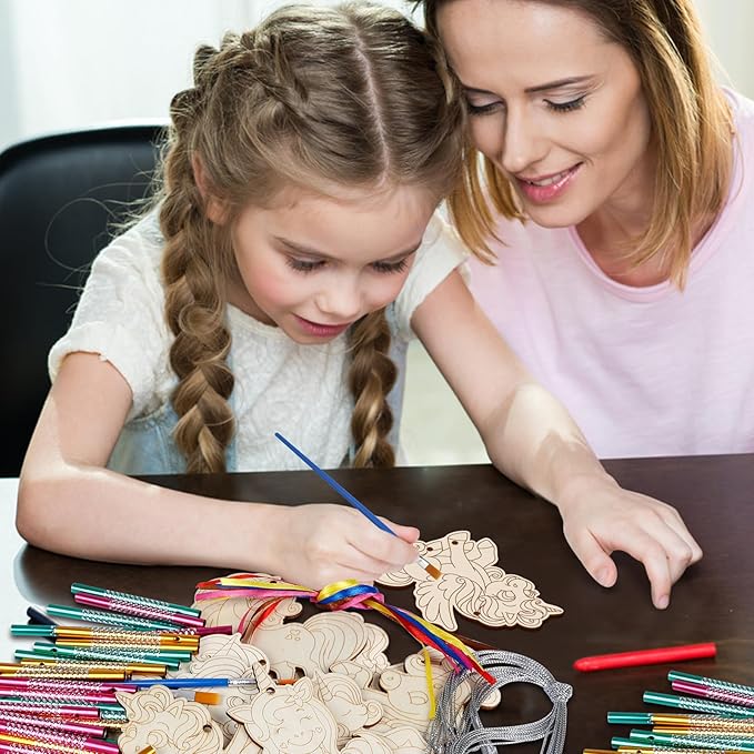 Fennoral 9 Pack Unicorns Wind Chime Kit for Kids Make Your Own Unicorns Wind Chime Wooden Arts and Crafts DIY Paint Art Activity for Christmas Party Decoration Bithday Gifts