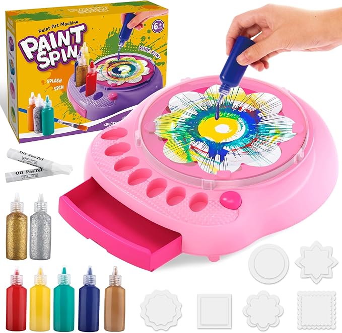 Arts and Crafts for Kids Ages 4-8,Paint Spin Art Machine Kit,Art Craft Set for 6-9 Year Old,Cool Painting Spinner Toys Kits Set,Art Supplies Birthday Gifts for Boy Girl Ages 6 7 8 9 10 11 12 (Pink)