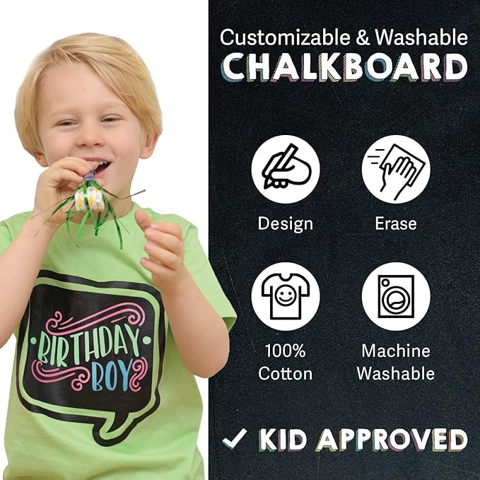 Green Speech Bubble Chalkboard Short Sleeve T-Shirt Kit for Kids with 3 Markers and 1 Stencil (Youth Medium)