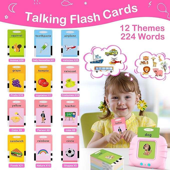 Toddler Toys Age 2-6, Girls Birthday Gift,Learning Toys for Toddlers, 224 Sight Words Educational Toys, Montessori Toys for 2 Year Old, Talking Flash Cards,Sensory Toys, Speech Therapy, Toys for Girls