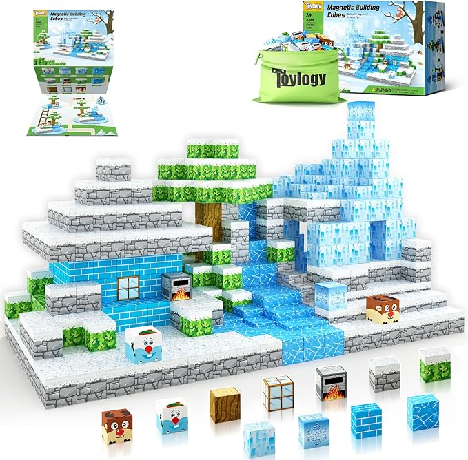 Magnetic Blocks-Build Mine Magnet World Frozen Edtion,Toys for Girls Age 3 4 5 6 7 8 Princess Castle STEM Sensory Kids Games Toys for Toddler Christmas Birthday Gifts for 3+ Years Old Girls & Boys