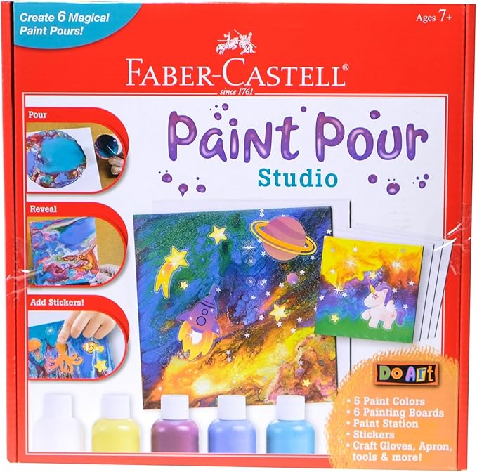 Faber-Castell Do Art Paint Pour Studio - No Mix Acrylic Paint Pouring Set for Kids - Makes 6 Fluid Art Projects, Multi (FC14342)
