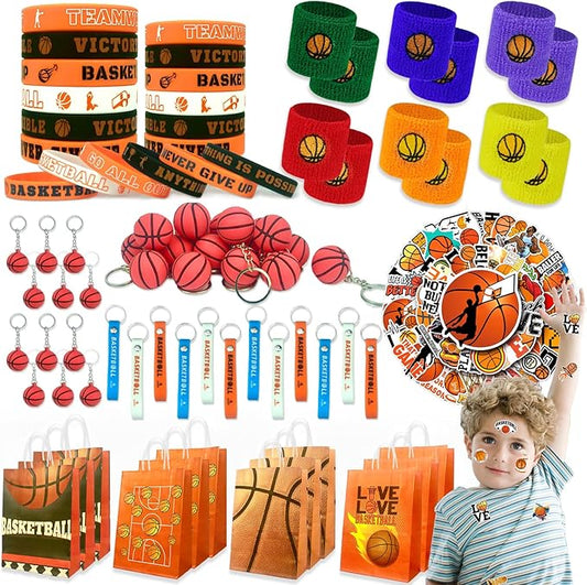 Basketball Party Favors 110Pcs Basketball Themed Birthday Party Supplies Wristbands Basketball Keychains Bracelets Bags Stickers Pinata Filler