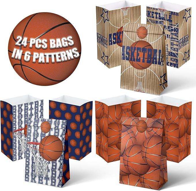 24 Basketball Party Favor Bags Basketball Goodie Bags Basketball Party Favors for Kids Basketball Birthday Party Supplies