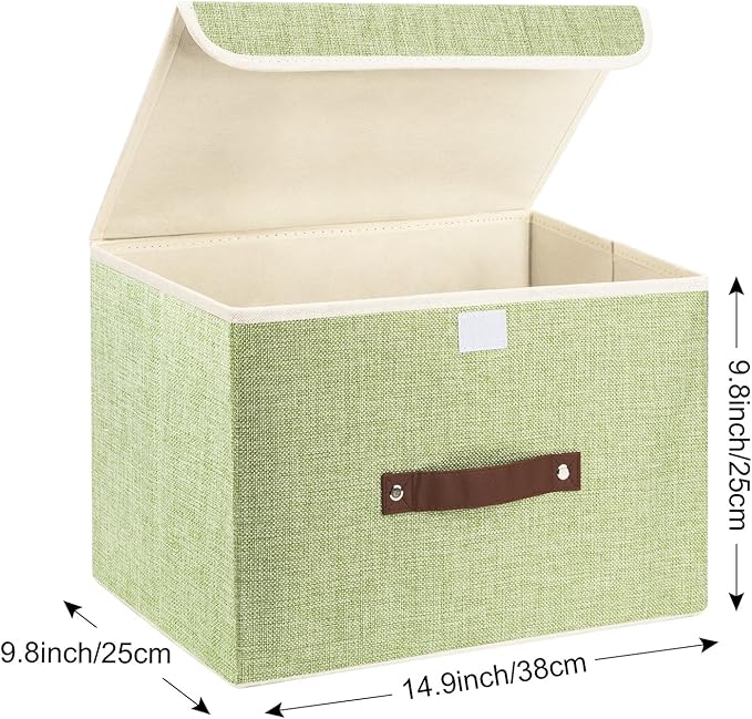 TYEERS Foldable Storage Boxes with Lids 5 Pack Fabric Storage Bins with Lids, Closet Organizers for Clothes Storage, Room Organization, Office Storage, Toys - Green