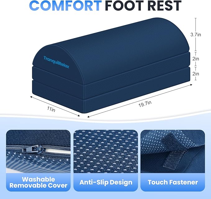 Foot Rest for Under Desk at Work, Gaming Accessories Foot Stool with 3 Adjustable Heights & Washable Cover, Comfortable Office Desk Accessories, Footrest for Office, Home and Car (Blue)