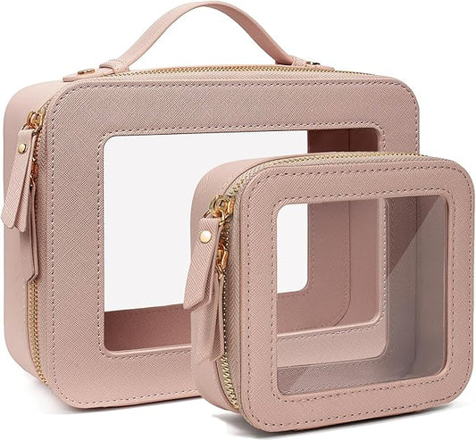 FFpaw Travel Clear Makeup Bag Set, TSA Approved Cosmetic Bag Case with Zipper Portable Makeup Pouch Toiletry Bag Women Traveling Cosmetic Organizer Storage Bag Car Organizer Car Essentials for Women