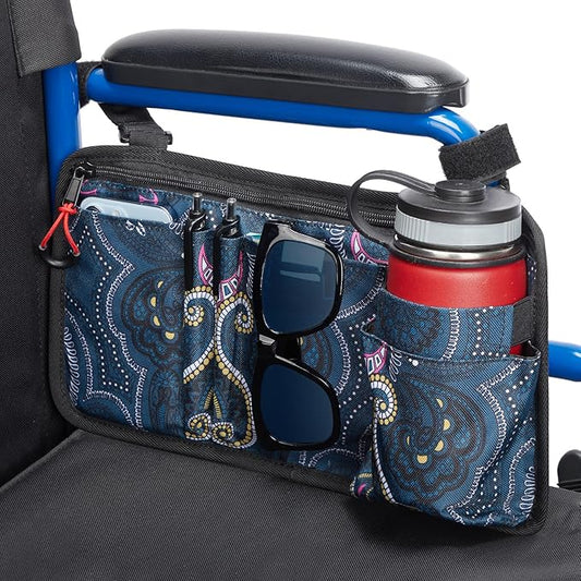 JOYTUTUS Walker Side Bag, Wheelchair Armrest Storage Pouch with Cup Holder, Wheelchair Accessories for Seniors, Walker Bag Cup Holder for Walker, Rollator, Electric Scooter or Wheelchair