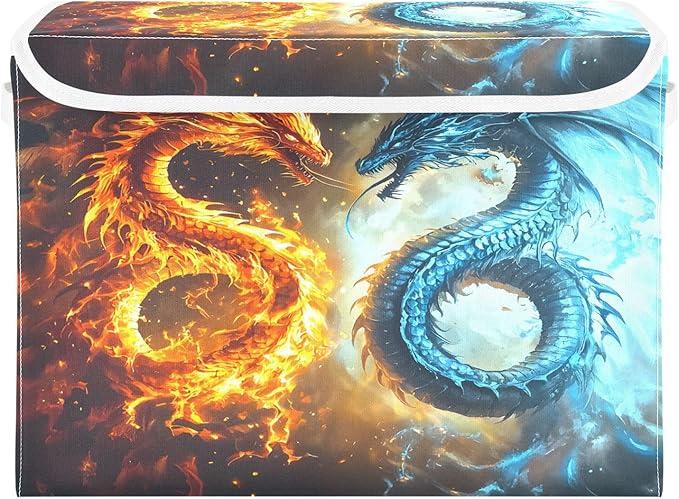 senya Large Storage Bins with Linen Collapsible Foldable Storage Cubes Fabric Closet Organizer Containers box with Flip-Top Lid for Home Bedroom Office 16.7 x 12.6 x 11.8in (Dragon Fire Pattern)