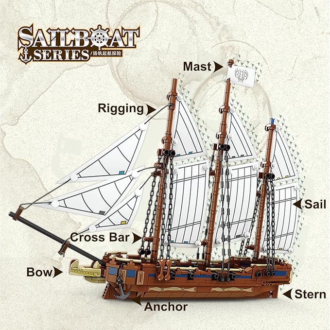 KAZI Ship Building Kit for Adults Kids,Sailing Adventure Toy Boat Building Blocks Set,Ship Model Home Decor,Fun Toy Gift for 8 9 10 11 12 Plus Year Old Boys and Girls