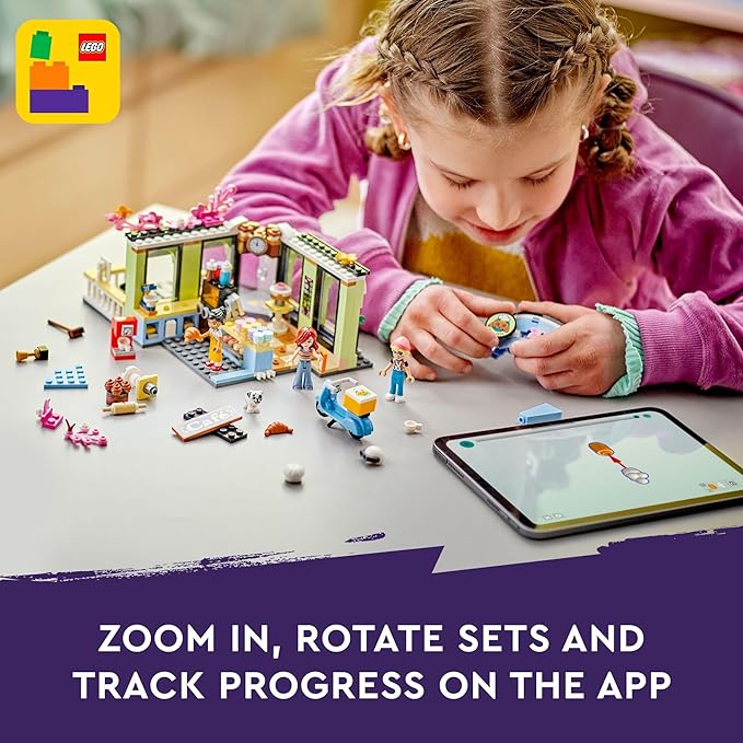 LEGO Friends Heartlake City Café Shop Toy for Kids, Bakery Building Set, Birthday Gift Idea for Girls and Boys Ages 6 Years and Up with 3 Mini Dolls and a Dog Toy Figure, 42618