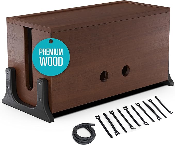 Extra Large Cable Management Box, Wood Cord Hider Box & Organizer for Power Strip, TV Wires & Desk Cable Storage