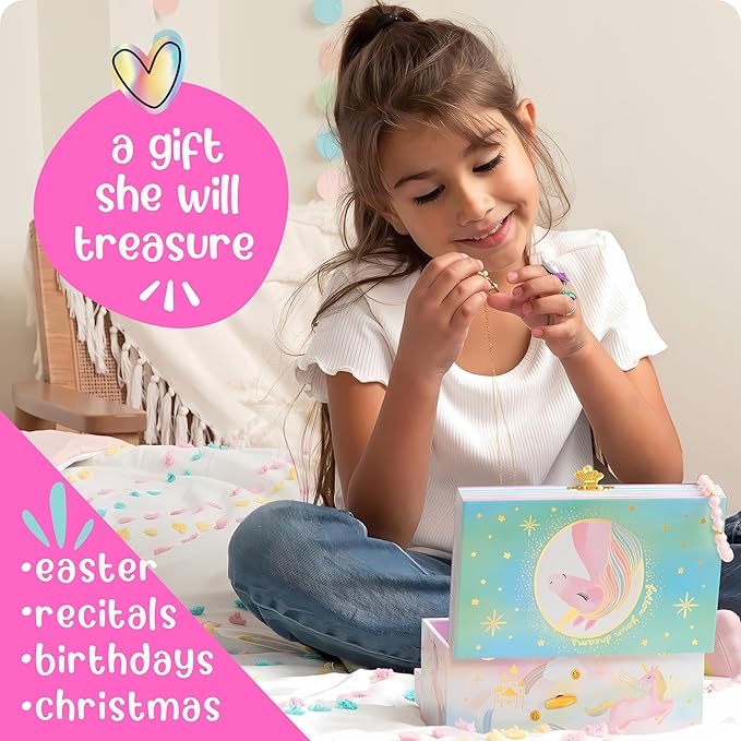 Giggle & Honey Musical Unicorn Jewelry Box for Girls - Kids Jewelry Box with Spinning Unicorn, Unicorn Gifts for Girls, Unicorn Toys - 6 x 4.7 x 3.5 in