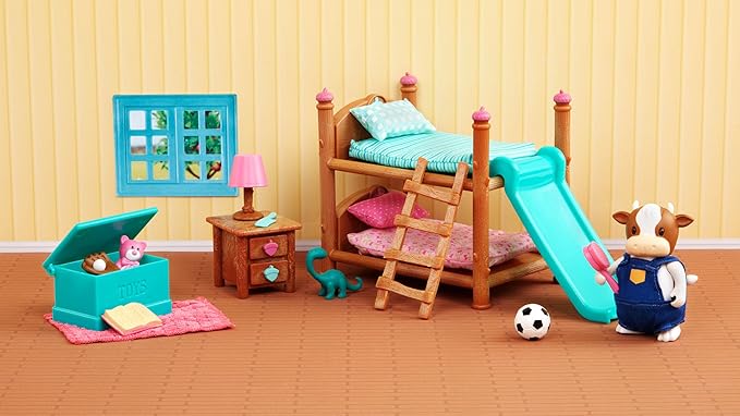 Li'l Woodzeez Bunk Beds Playset – Miniature Bedroom Furniture and Accessories – 18pc Toy Set with Bed, Toys, Book, and More – Gifts for Kids Age 3+